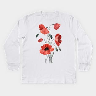 Watercolor poppies Kids Long Sleeve T-Shirt